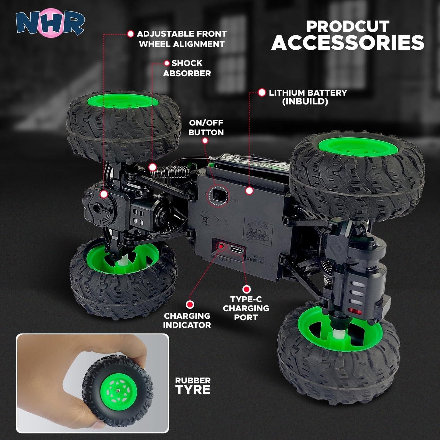 Rechargeable Rock Crawling 2WD 2.4 Ghz 4x4 Rally Car Remote Control Monster Truck (Green)